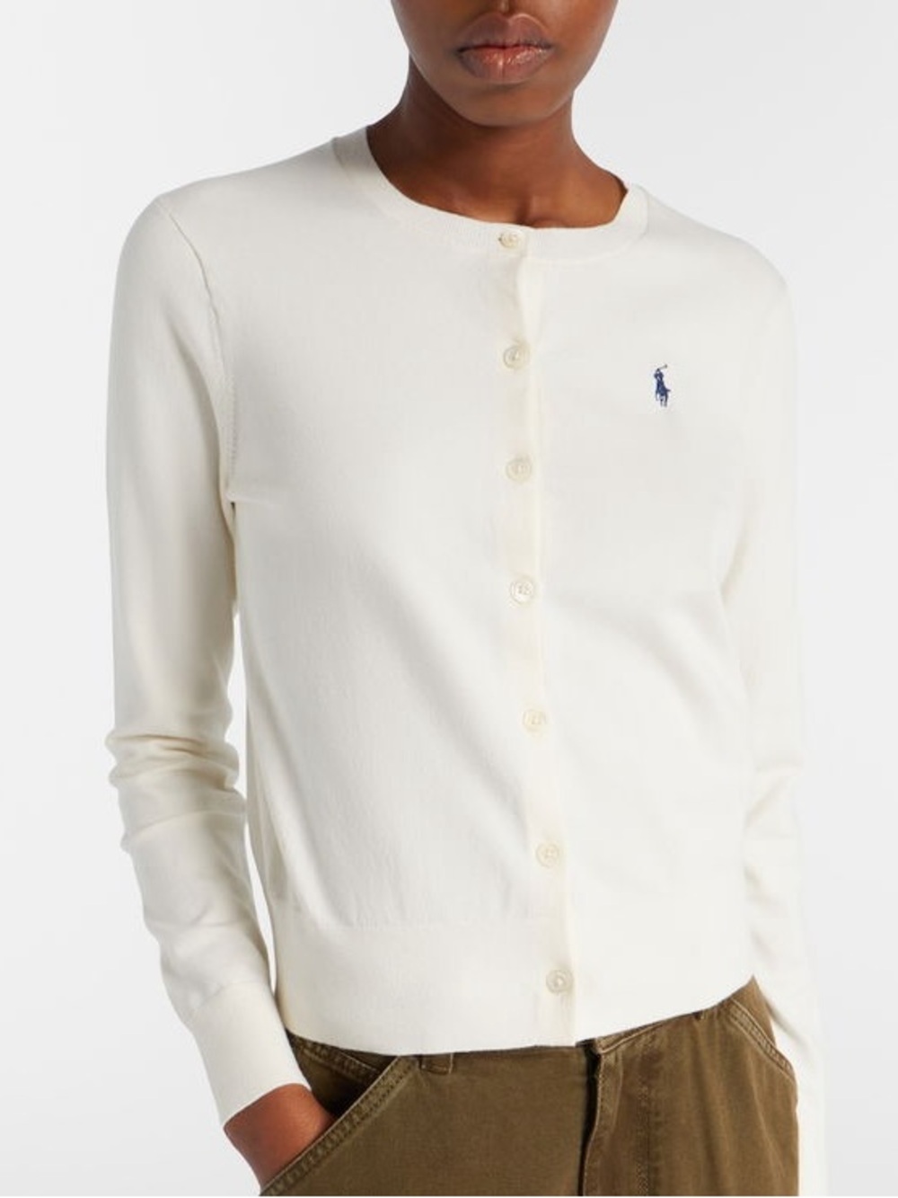 Polo Ralph Lauren Women’s Pima Cotton Crewneck Cardigan Sweater Cream L